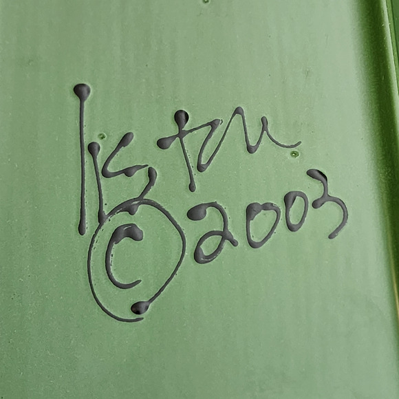 Liston Fish Platter Plate Small Signed 2003 12" x 9.5" Beige Pink Green Handmade - Picture 8 of 9